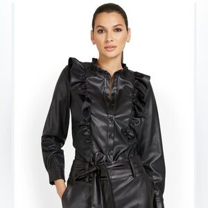 NWT Faux Leather Ruffle‎ Shirt from New York & Co.